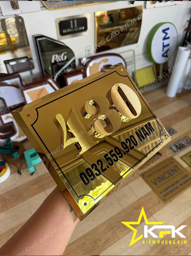 BIỂN SỐ NHÀ INOX VÀNG GƯƠNG DỰNG NỔI TẠI ĐÀ NẴNG